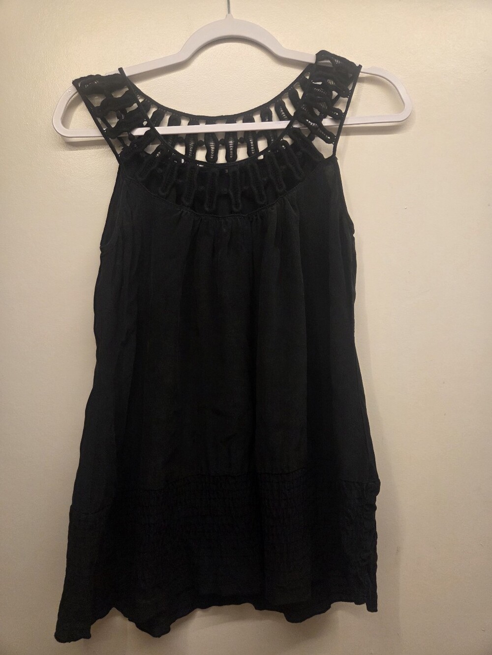 Free People Black Crochet Cleopatra Neck Shirt